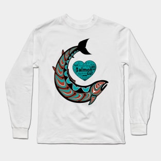 Pacific Northwest Salmon in teal and maroon Long Sleeve T-Shirt